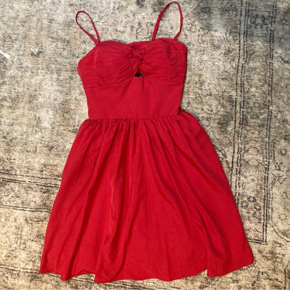 NWT Mu Xiang Chen women’s red spaghetti strap mini dress with back ties size 0.